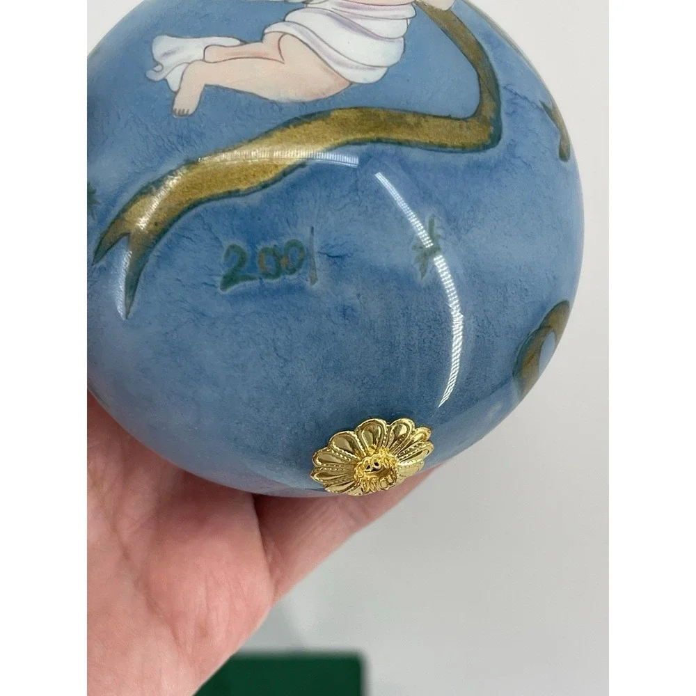 Vintage Hand Painted Angel Christmas Ornament Glass Ball w/ Box 2001
